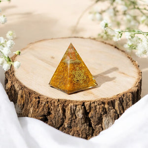 Citrine Orgone Crystal Pyramid With Metatron Grid