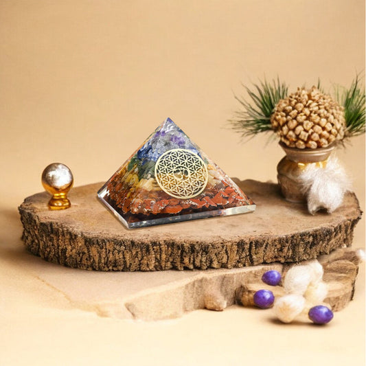 Seven Chakra Om Orgone Crystal Pyramid