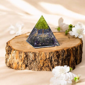 Amethyst and Peridot Orgone Crystal Pyramid