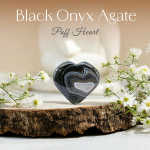Black Onyx Agate Puff Heart