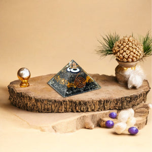 Small Tiger’s Eye and Black Tourmaline Evil Eye Orgone Crystal Pyramid