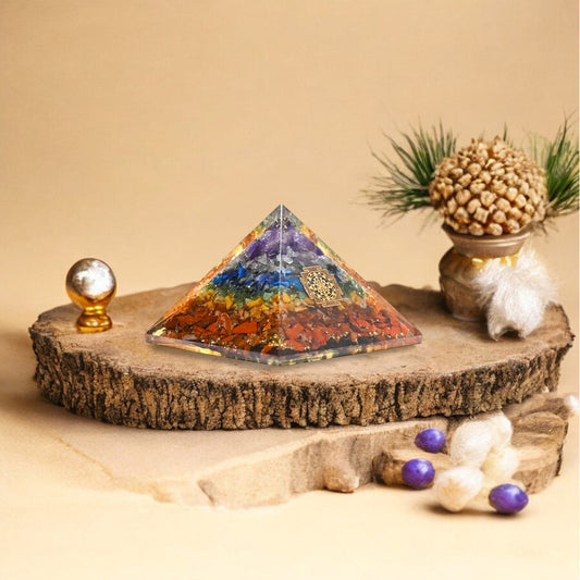 Seven Chakra Orgone Crystal Pyramid for Positivity