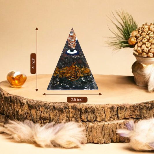Large Tiger’s Eye and Black Tourmaline Evil Eye Crystal Pyramid