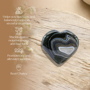Black Onyx Agate Puff Heart