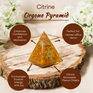 Citrine Orgone Crystal Pyramid With Metatron Grid