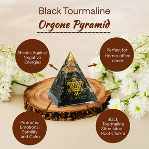 Black Tourmaline Metatron’s Cube Orgone Crystal Pyramid