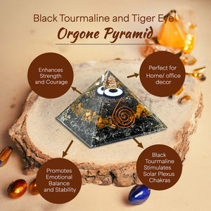 Small Tiger’s Eye and Black Tourmaline Evil Eye Orgone Crystal Pyramid