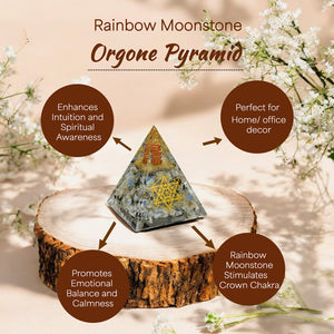 Rainbow Moonstone Metatron’s Cube Orgone Pyramid