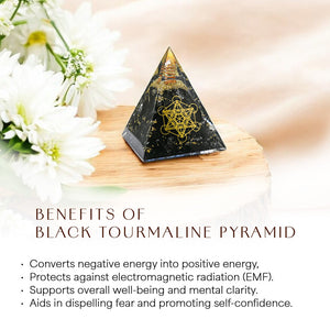 Black Tourmaline Metatron’s Cube Orgone Crystal Pyramid