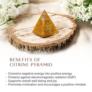 Citrine Orgone Crystal Pyramid With Metatron Grid