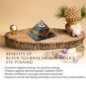 Small Tiger’s Eye and Black Tourmaline Evil Eye Orgone Crystal Pyramid
