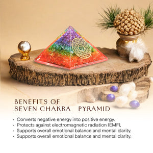Seven Chakra Om and Flower of Life Orgone Pyramid