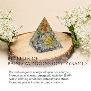 Rainbow Moonstone Metatron’s Cube Orgone Pyramid