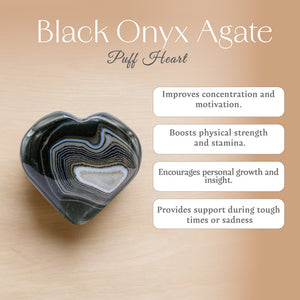 Black Onyx Agate Puff Heart