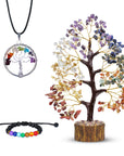 Seven Chakra Crystal Tree Ensemble with Bracelet and Pendant