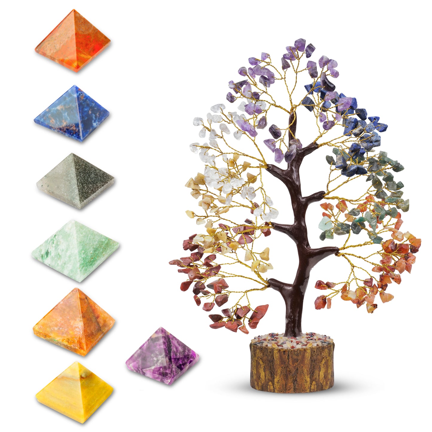 Seven Chakra Crystal Tree and Pyramids Set