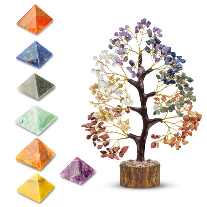 Seven Chakra Crystal Tree and Pyramids Set