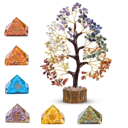 Seven Chakra Tree and Orgone Pyramid Set