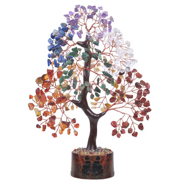 Seven Chakra Crystal Tree - Handmade Feng Shui Copper Wire Bonsai - Natural Stones - w/ 7 Chakra Tree of Life Necklace - Money Tree - Gem Bonsai - Spiritual Gift - Mediation, Good Luck | 10-12 Inch
