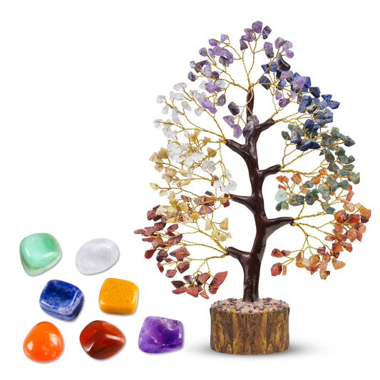 Seven Chakra Tree And Tumbled Stone Set