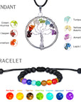 Seven Chakra Crystal Tree Ensemble with Bracelet and Pendant