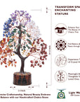 Seven Chakra Crystal Tree - Handmade Feng Shui Copper Wire Bonsai - Natural Stones - w/ 7 Chakra Tree of Life Necklace - Money Tree - Gem Bonsai - Spiritual Gift - Mediation, Good Luck | 10-12 Inch