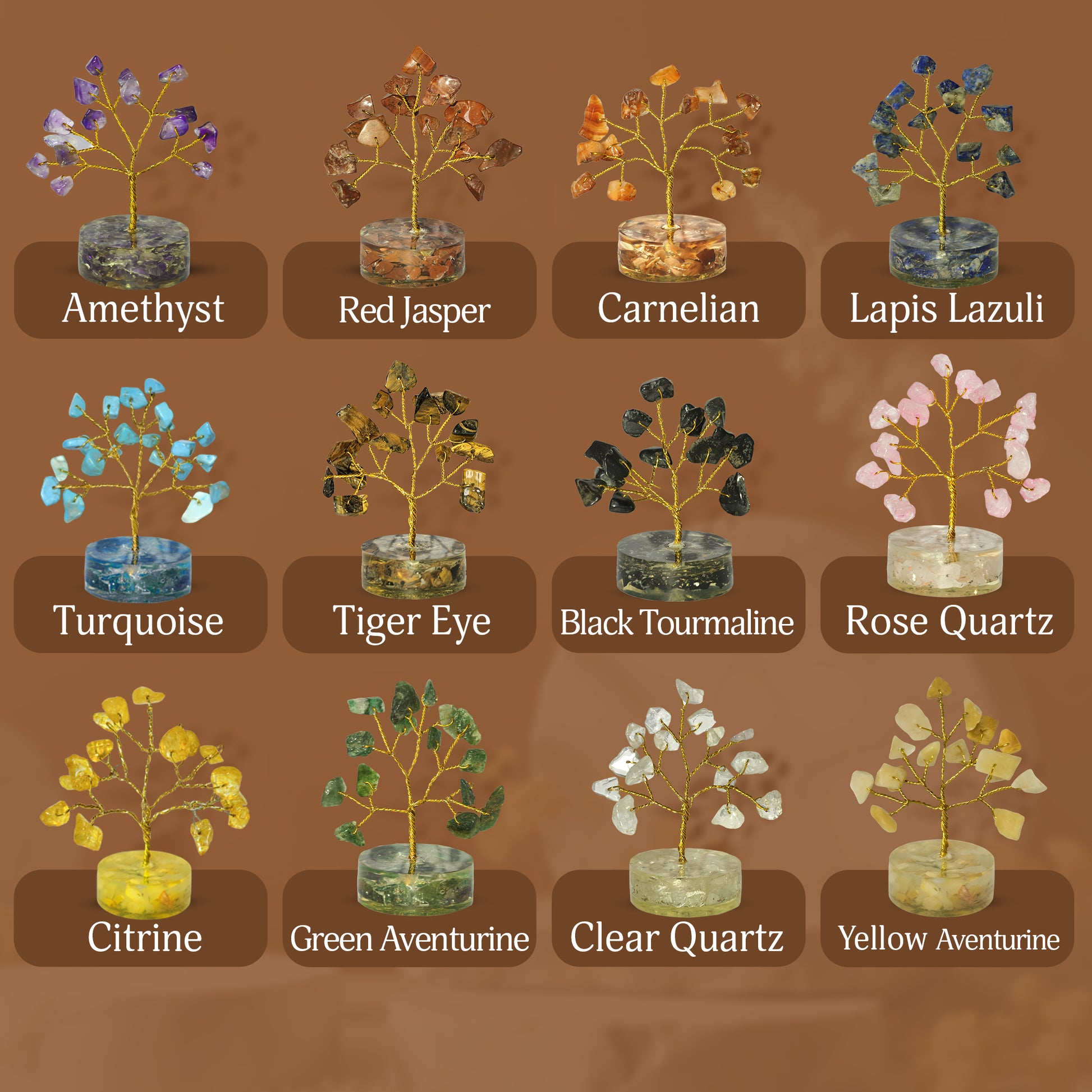 Crystal Tree Gift Set 12 Pcs ( 2-3 Inch ) Tree With Crystals (Orgone Base)