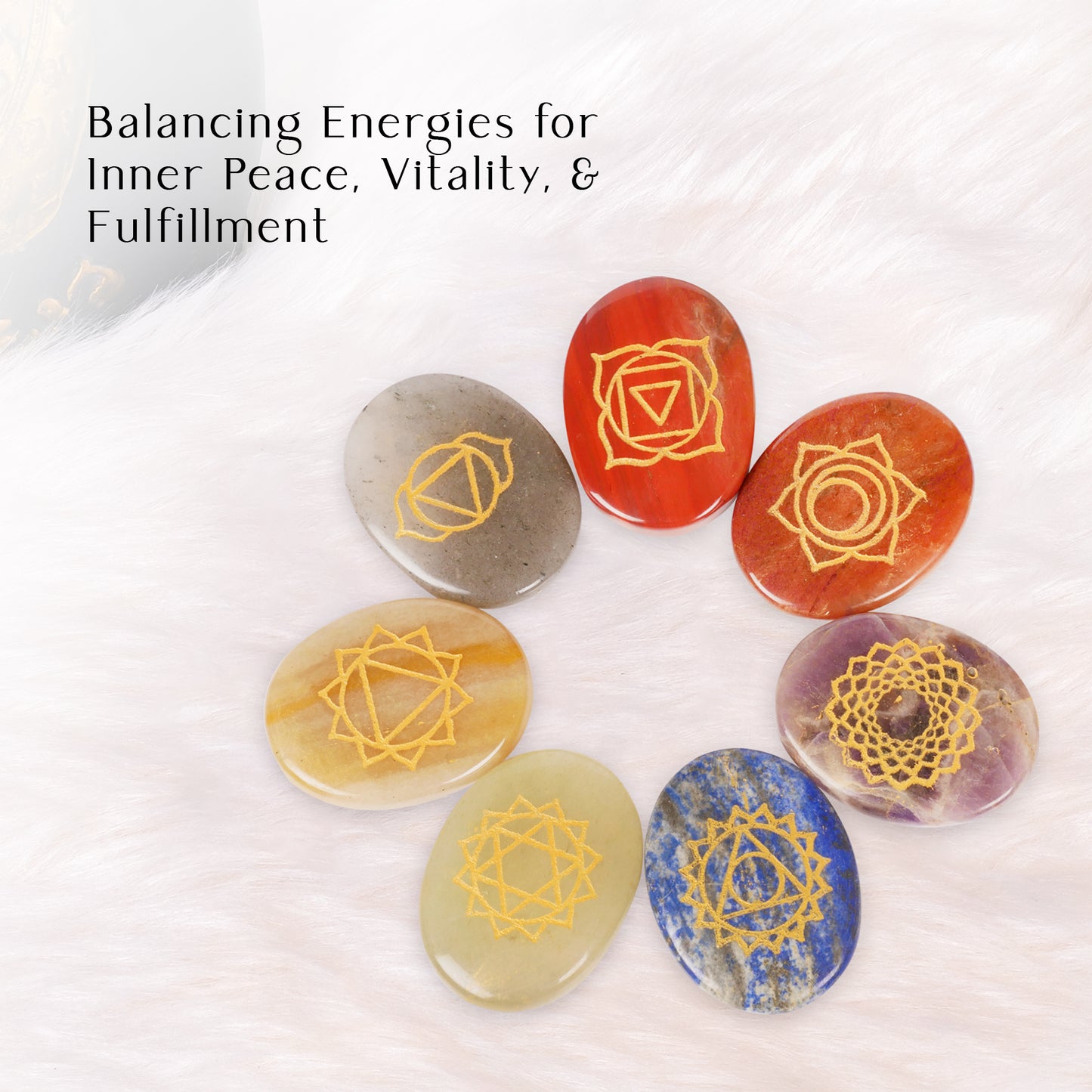 Seven Chakra Crystal Tree and Palm Stones Set