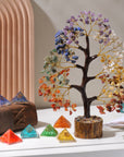 Seven Chakra Gemstone Tree and Orgone Pyramid Healing Crystal Set