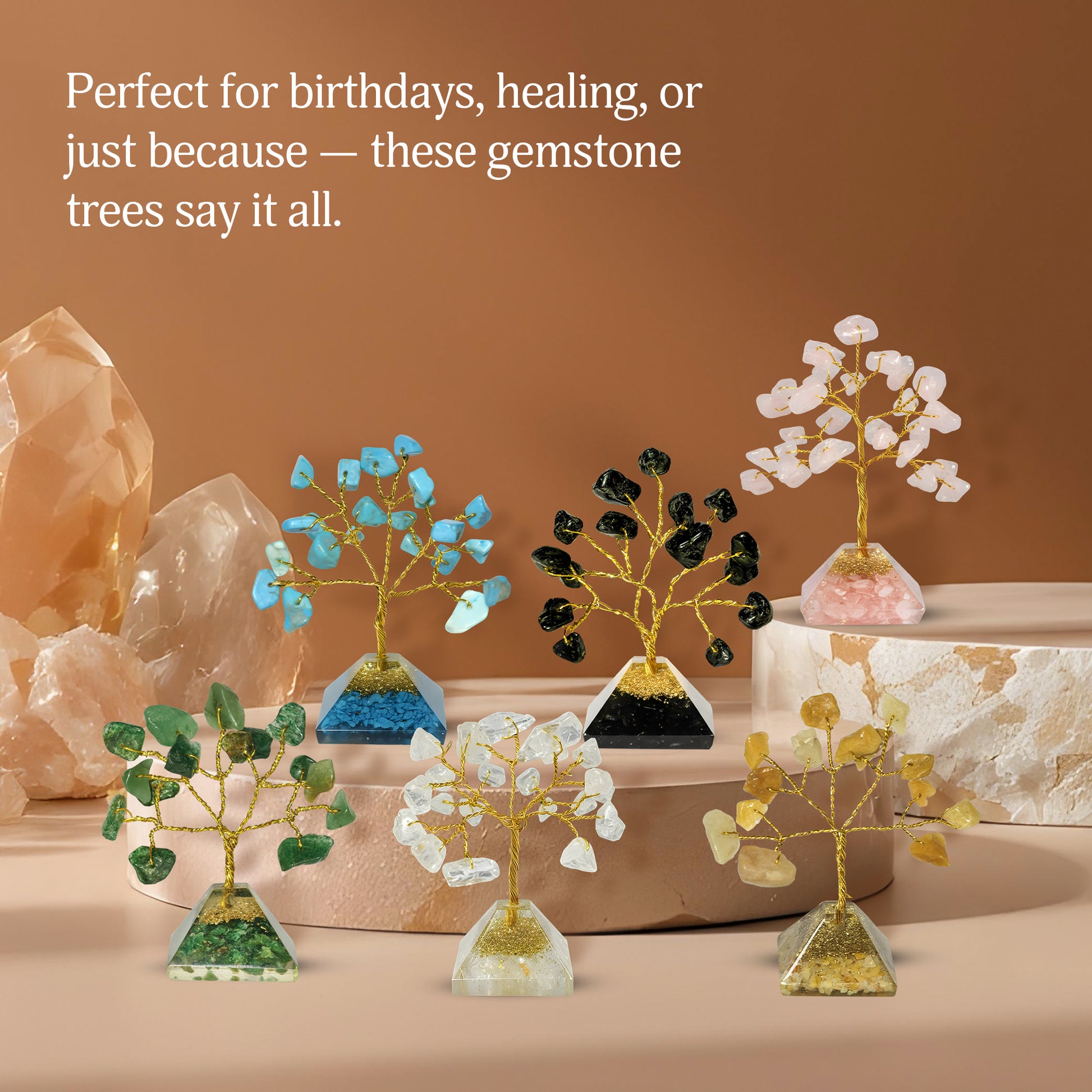 Crystal Tree Gift Set | Gemstone Tree For Gift | Christmas Gifts (Pyramid Base 2-3 Inch)