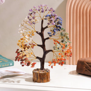 Seven Chakra Crystal Tree And Palm Stone Set