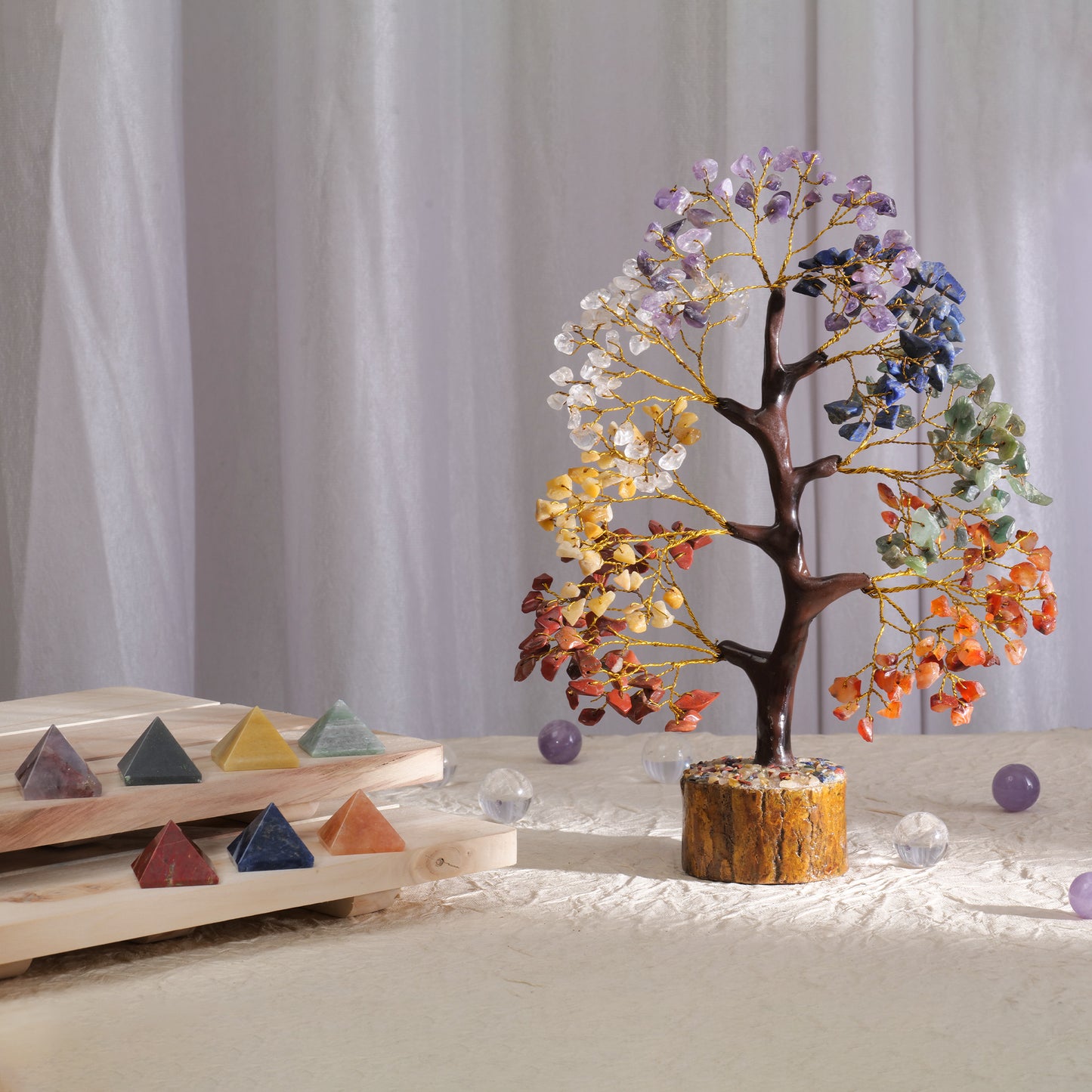 Seven Chakra Crystal Tree and Pyramids Set