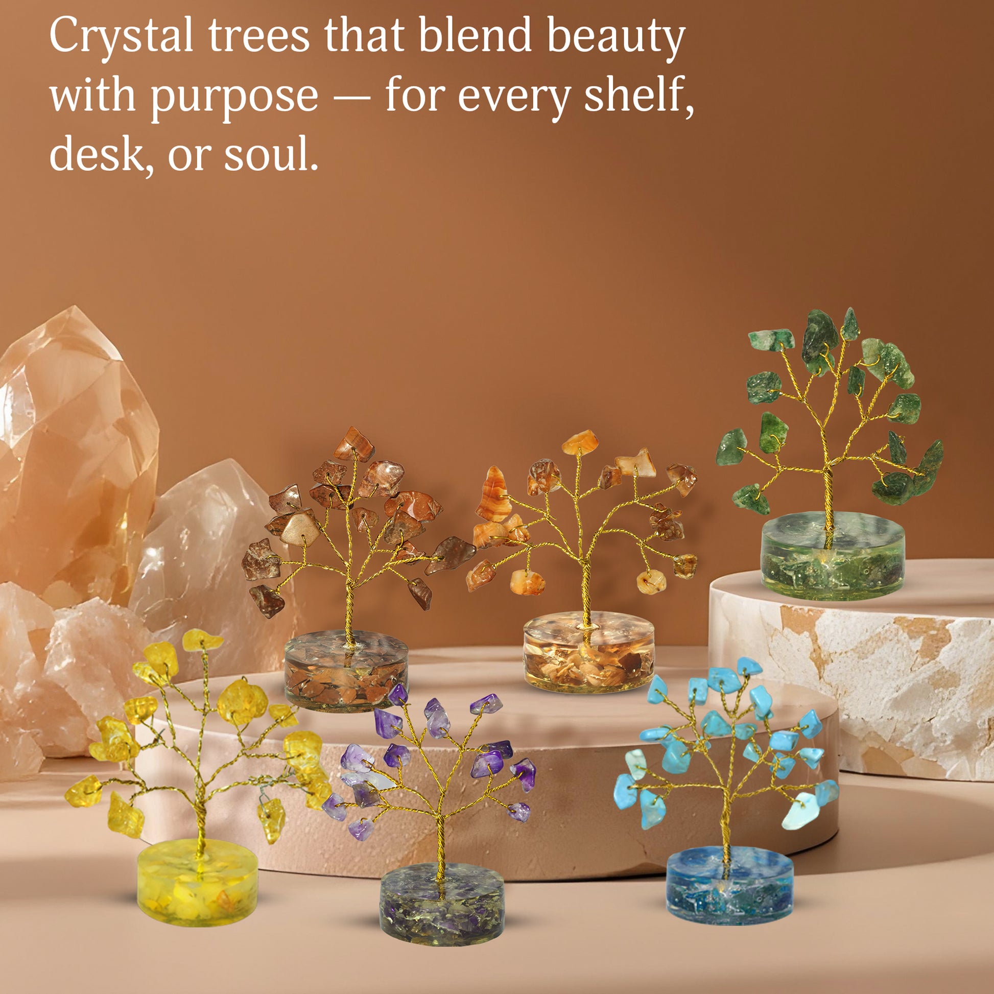 Crystal Tree Gift Set 12 Pcs ( 2-3 Inch ) Tree With Crystals (Orgone Base)