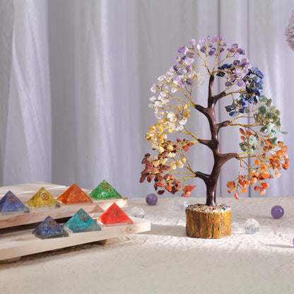 Seven Chakra Tree and Orgone Pyramid Set