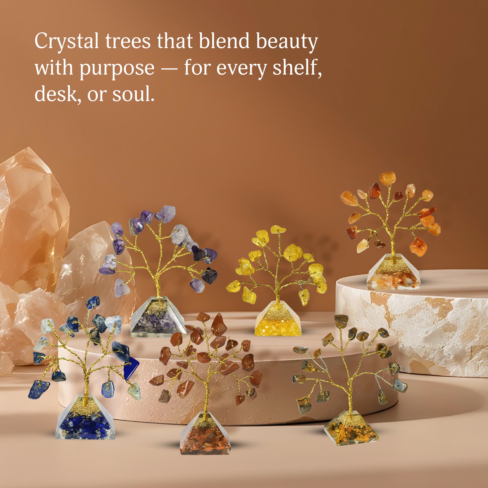 Crystal Tree Gift Set | Gemstone Tree For Gift | Christmas Gifts (Pyramid Base 2-3 Inch)