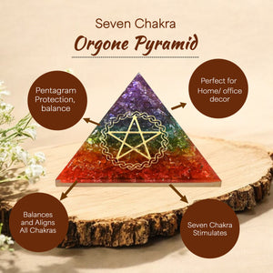 Seven Chakra Golden Pentagram Orgone Pyramid