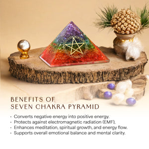 Seven Chakra Golden Pentagram Orgone Pyramid