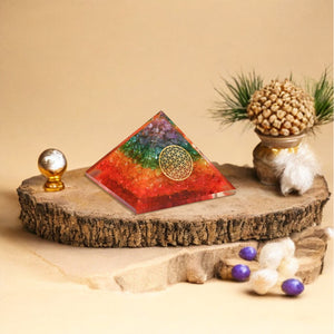Seven Chakra Golden Flower of Life Orgone Crystal Pyramid