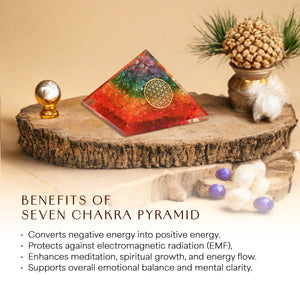 Seven Chakra Golden Flower of Life Orgone Crystal Pyramid