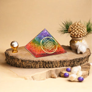 Seven Chakra Golden Seed of Life Orgone Crystal Pyramid
