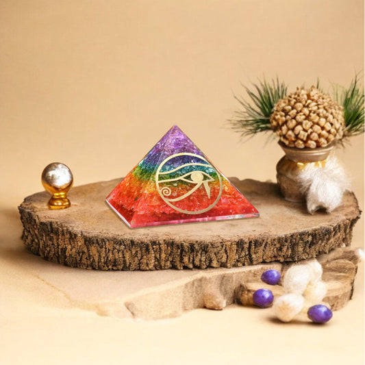 Seven Chakra Golden Eye of Horous Orgone Pyramid