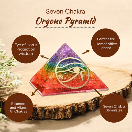 Seven Chakra Golden Eye of Horous Orgone Pyramid