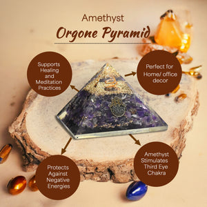 Amethyst Hamsa Hand Orgone Crystal Pyramid