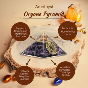 Amethyst Flower of Life Orgone Crystal Pyramid
