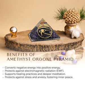 Amethyst Eye of Horus Orgone Crystal Pyramid