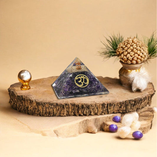 Amethyst Om Symbol Orgone Crystal Pyramid