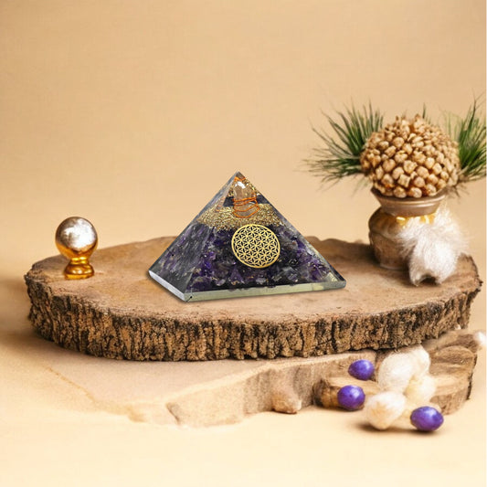Amethyst Golden Tree of Life Orgone Crystal Pyramid