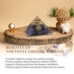 Amethyst Sri Yantra Orgone Crystal Pyramid
