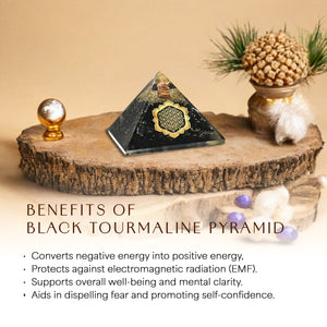 Black Tourmaline Flower of Life Orgone Pyramid
