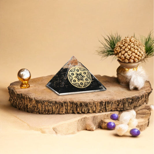 Black Tourmaline Sacred Geometry Orgone Crystal Pyramid